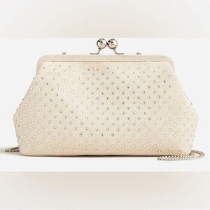 J. Crew Cream Crystal-Embellished Clutch with Chain